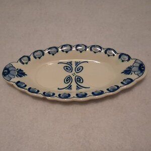 Hand‑Painted Delft Blue Floral Dish◆Dutch DP Mark◆Charming 1938 Gift Inscription